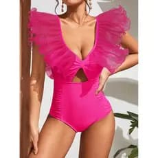 Novo Maiô Halter Feminino com Decote em V, Maiô de Uma Peça para o Verão, Moda Praia, Maiô com Babados, Maiô Vintage, Mo
