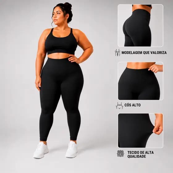 Calça Legging Plus Size Feminina Cintura Alta Modeladora Sem Transparência Treino Casual