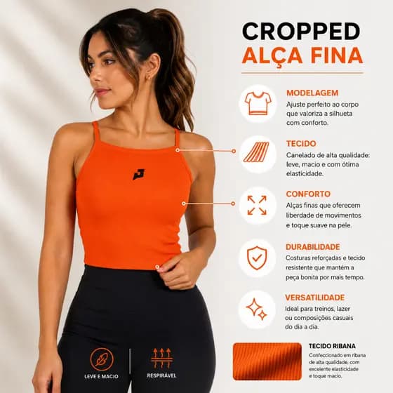 Regata Canelada Feminina Fitness Roupa Academia Alta Elasticidade Básica Confortável Laranja