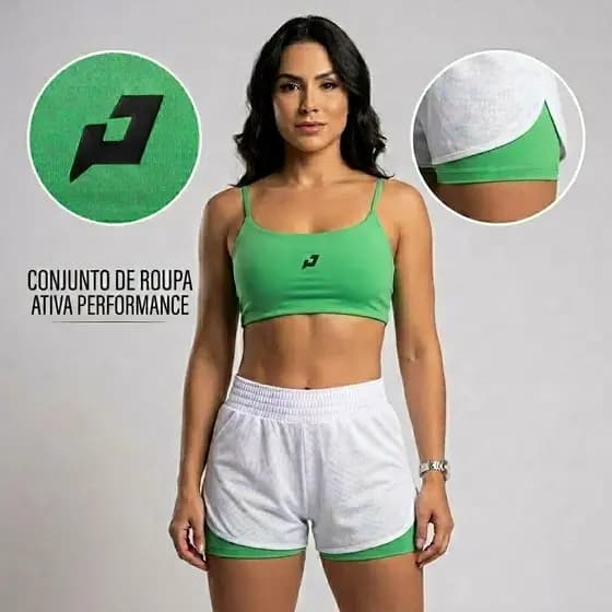 Conjunto Fitness Feminino Top com Short Duplo Corrida Academia Treino Confortável Premium