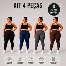 Kit 4 Calças Legging Plus Size Feminina Cintura Alta Modeladora Sem Transparência Conforto