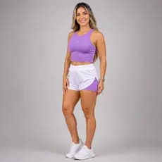 Conjunto Fitness Feminino Top Cropped Regata Short Duplo Academia Treino Corrida Proteção UV