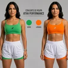 Conjunto Fitness Feminino Top e Short Duplo Corrida Academia Treino Cintura Alta Sem Transparência