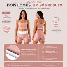 Conjunto Fitness Feminino Dupla Face 2 em 1 Top e Short Cintura Alta Academia Sem Transparência