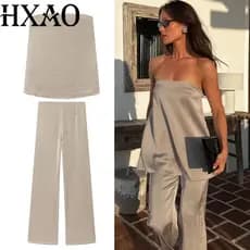 Conjunto de Calças de Cetim HXAO, Calças Largas de para Mulheres, Calças Femininas com Estampa de Bolinhas, Novida