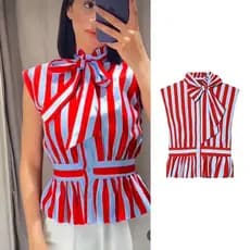 Camisas e Blusas Femininas Únicas de Verão 2026: Novas Blusas Elegantes Listradas e Modernas para Mulheres, Tops Slim, M