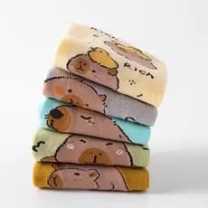 Kit 6 ou 3 Pares Meia Cano Longo Algodão Estampada Capivara Moda Infantil Menino e Menina Unissex(A)