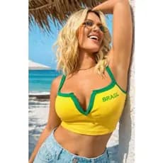 Cropped Brasil Decote Alcinha Com "V' Ferro de Sustentação