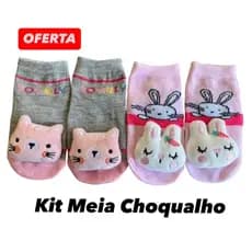 Kit Meias Bebê 3D Chocalho Sininho Antiderrapante Algodão Infantil Menina
