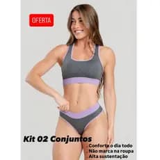 KIT 2 Conjuntos Sport FITNESS Top e Calcinha | Conforto Academia | Cores Preto Grafite Lilás | Pronta Entrega Brasil