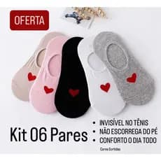 KIT 6 Pares Meia Sapatilha INVISÍVEL | Silicone ANTIDERRAPANTE | Algodão Premium | Não Escorrega | Pronta Entrega Brasil