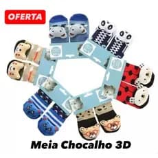 Meia Bebê 3D com Chocalho Kit Infantil Antiderrapante Confortável Menino