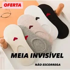 Kit Meia Invisível Feminina 6 Pares Antiderrapante Algodão Premium