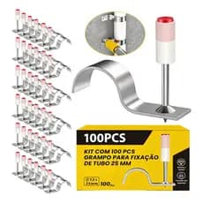 Kit Com 100 Pcs Grampo Para Fixacaode Tubo 16mm ou 25mm 7.3mm