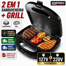 Sanduicheira Grill Barata Elétrica 2 Em 1 Antiaderente 750W 127v e 220v🥪