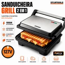 Sanduicheira Grill Barata Elétrica 2 Em 1 Antiaderente 1000W 127V - Inox🥪