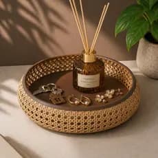 Organizador decorativo e Porta objetos Rattan, bandeja Moderna Chaves Carteira Para Mesa Sala Quarto