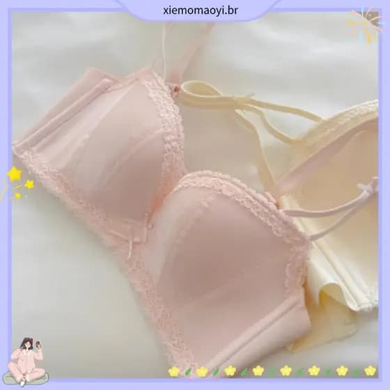 Roupa interior de renda sem costura feminina estilo fino sem anel de aço pequeno peito Push-Up sutiã puro desejo estilo