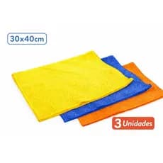 Kit 3 Panos de Microfibra 30x40cm Multiuso Alta Absorção Não Risca Carro Vidro Cozinha Casa Limpa