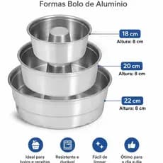 Forma para Bolo com Furo Assadeira Alumínio TAM 18/20/22 Bolos Cozimento Cozinha Pudim Profissional Elegante
