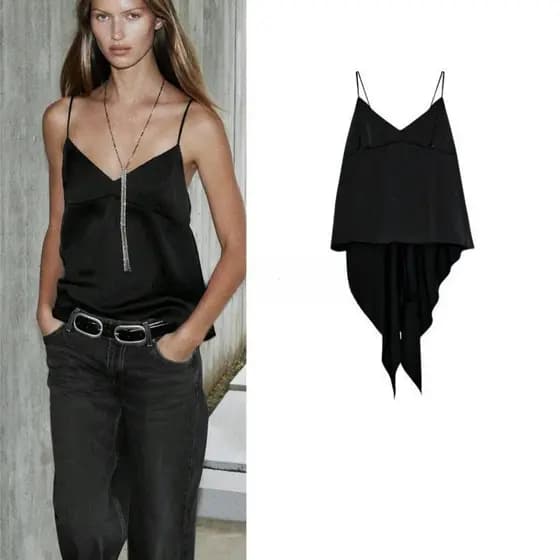 Novo produto Top feminino com textura de cetim de seda assimétrica 9938366