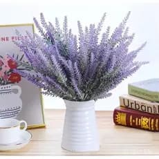 Kit 5 Buquês de Lavanda Siliconada Nevada Lilás Toque Real 36cm Artificial