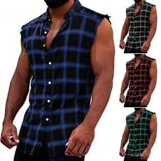 CGM-Homens Tops Lapela Grade Design Um Peito Minimalista Poliéster Malha Sem Mangas Lapela Verão