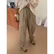 Calças casuais cáqui femininas primavera 2026 novo estilo venda quente solto bf estilo preguiçoso calças de perna larga