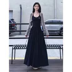 Início da primavera lindo temperamento vestido crianças verão 2026 novo estilo saia longa Cardigan estilingue de duas pe