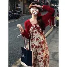 Tea Break francês Floral estilingue vestido 2026 novo estilo feminino verão Design nicho chique linda saia longa