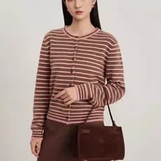 K Cardigan de malha feminino primavera outono inverno novo estilo elegante listrado camisola malhas casaco curto topo Ca