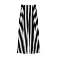 6-6 calças casuais femininas verão novo estilo high-End listrado calças de perna larga cintura alta elegante Commuter es