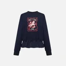 1-4 moletom feminino primavera outono novo estilo em torno do pescoço dos desenhos animados bordado lantejoulas cintura