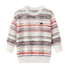 3-23 malhas femininas verão novo estilo temperamento estilo fino listras coloridas contraste cor pulôver de manga curta