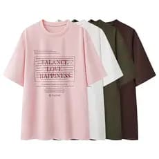Camiseta feminina verão novo estilo algodão textura carta impressão Casual Formal ombro topo solto mais magro olhar