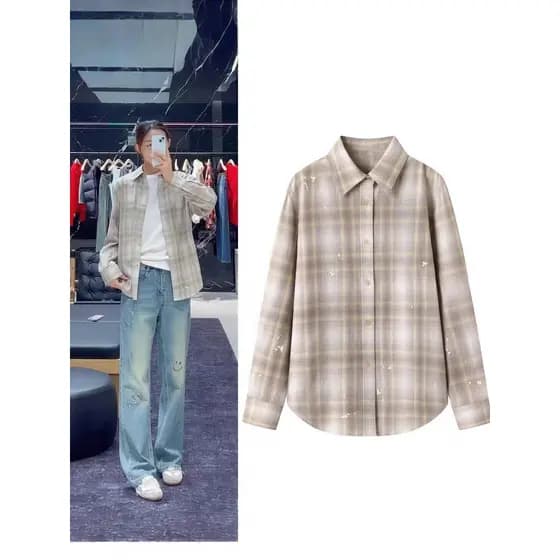 9-22 camisa feminina primavera outono novo estilo Retro Casual respingo tinta impressa camisa de lã fina lapela manga lo