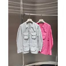 1-14 jaqueta curta feminina primavera verão nova camisa francesa luz estilo maduro bolso High-End sentimento temperament