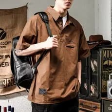 Camisa de trabalho de verão masculina camisa POLO solta camisa masculina Retro Casual americano de manga curta camiseta