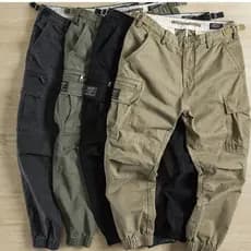 Americano Retro Multi-bolso zíper macacão calças com cordão masculino puro algodão solto em linha reta calças casuais re