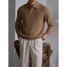 Americano pesado com decote em V camisola pulôver camisola outono inverno masculino quente lapela interna POLO jaqueta d