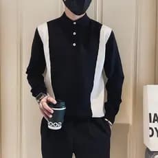 Camisola de lapela masculina na moda magro-ajuste mais magro olhar Bottoming malhas novo estilo primavera outono Street