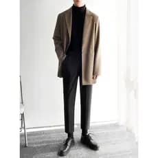 Casaco de lã masculino outono inverno comprimento médio versão coreana na moda terno colarinho blusão solto bonito lã ma