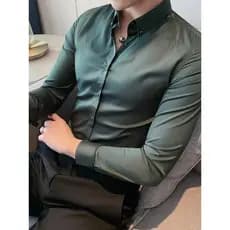 Camisa bordada de alta qualidade masculina sedosa Formal Wear camisa de manga comprida masculina bonito primavera versão