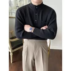 Moda botão redondo gola alta camisola masculina outono inverno versão coreana preguiçoso cor sólida camisola de manga co