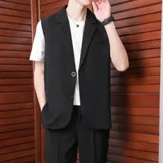 Outono terno colete jaqueta meninos bonito sem mangas colete Casual terno Drape na moda luz estilo maduro colete masculi