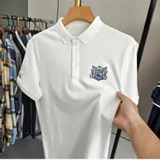 Algodão amônia tecido confortável verão simples All-Match lapela camisa POLO masculina de manga curta branco negócios Ca
