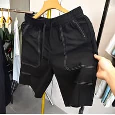 Estilo geral linha aberta Design Shorts masculino verão estilo fino respirável solto cintura elástica calças de cinco po
