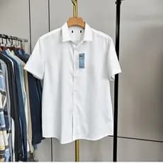 Camisa de manga curta masculina de negócios All-Match verão lapela branca não-ferro Anti-rugas legal respirável camisa d