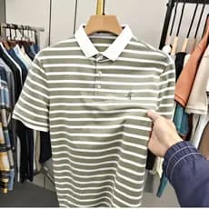 Camisa POLO masculina estilo Casual lapela listrada de manga curta masculina meia manga verão respirável confortável cam