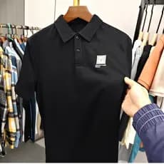 Algodão amônia camiseta masculina de manga curta verão estilo Casual preto camisa POLO masculina lapela carta impressão